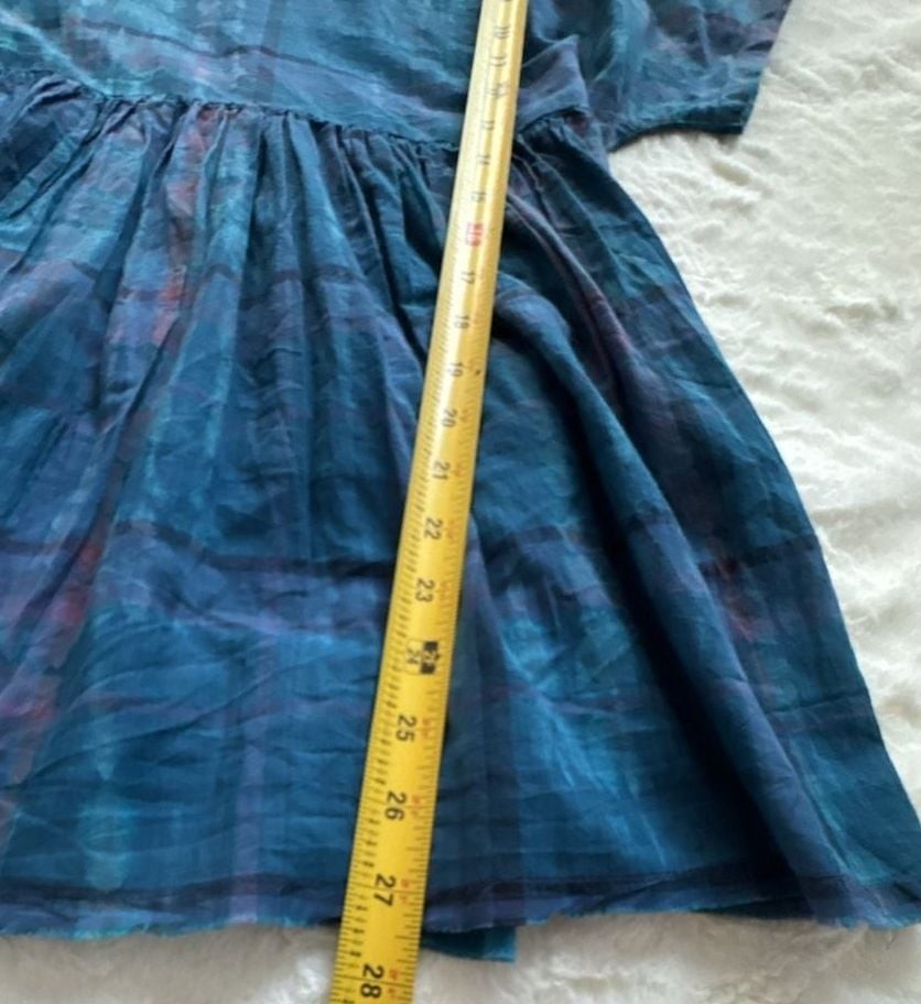 Lucky Brand Blue Plaid Babydoll Top Large 100% Cotton Pintuck Boho Blouse