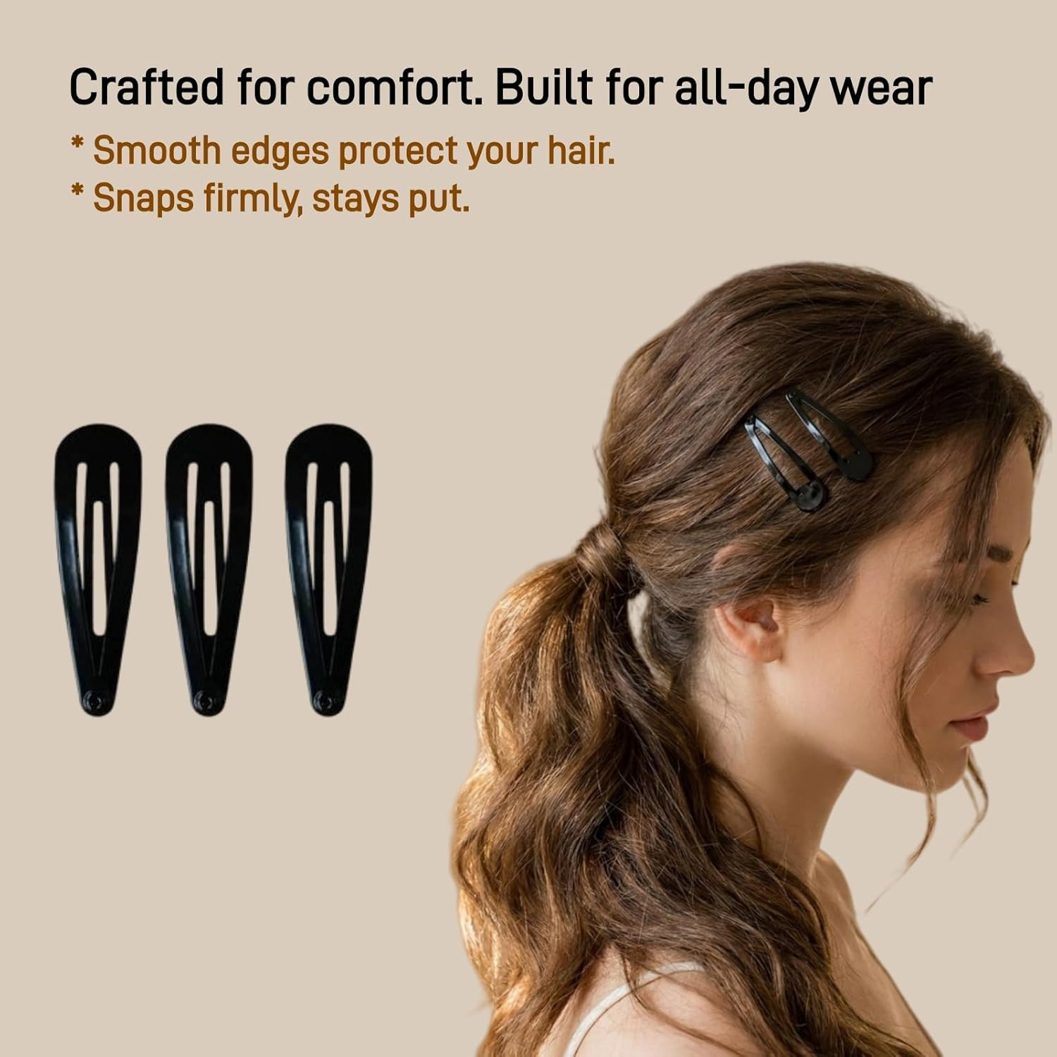 40 Pack Black 2 Inch Barrettes Women Metal Snap Hair Clips Accessories