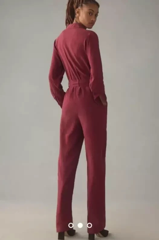 Anthropologie Cloth & Stone Zip Front Utility Jumpsuit Burgundy/Maroon XL NWT