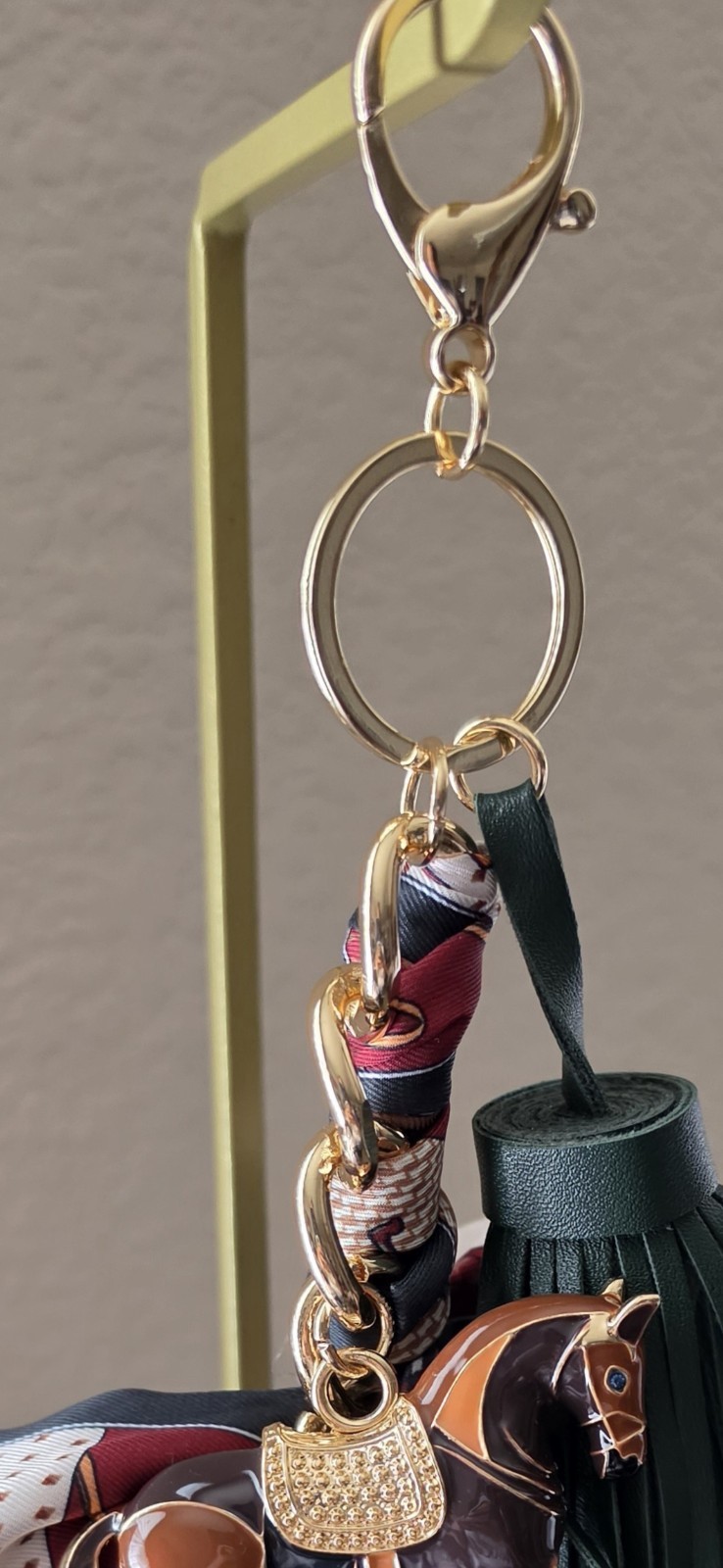 Piper K Bag Charm Key Chain Equestrian Hand Painted Horse Bow Green Tassel NWOT