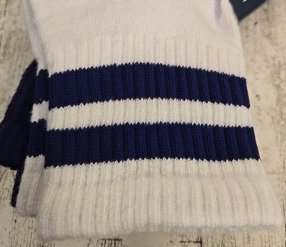 Mens Quarter Crew Socks M or L 3pk Cushioned Purple Baseball Stripe Lot of 2 NEW