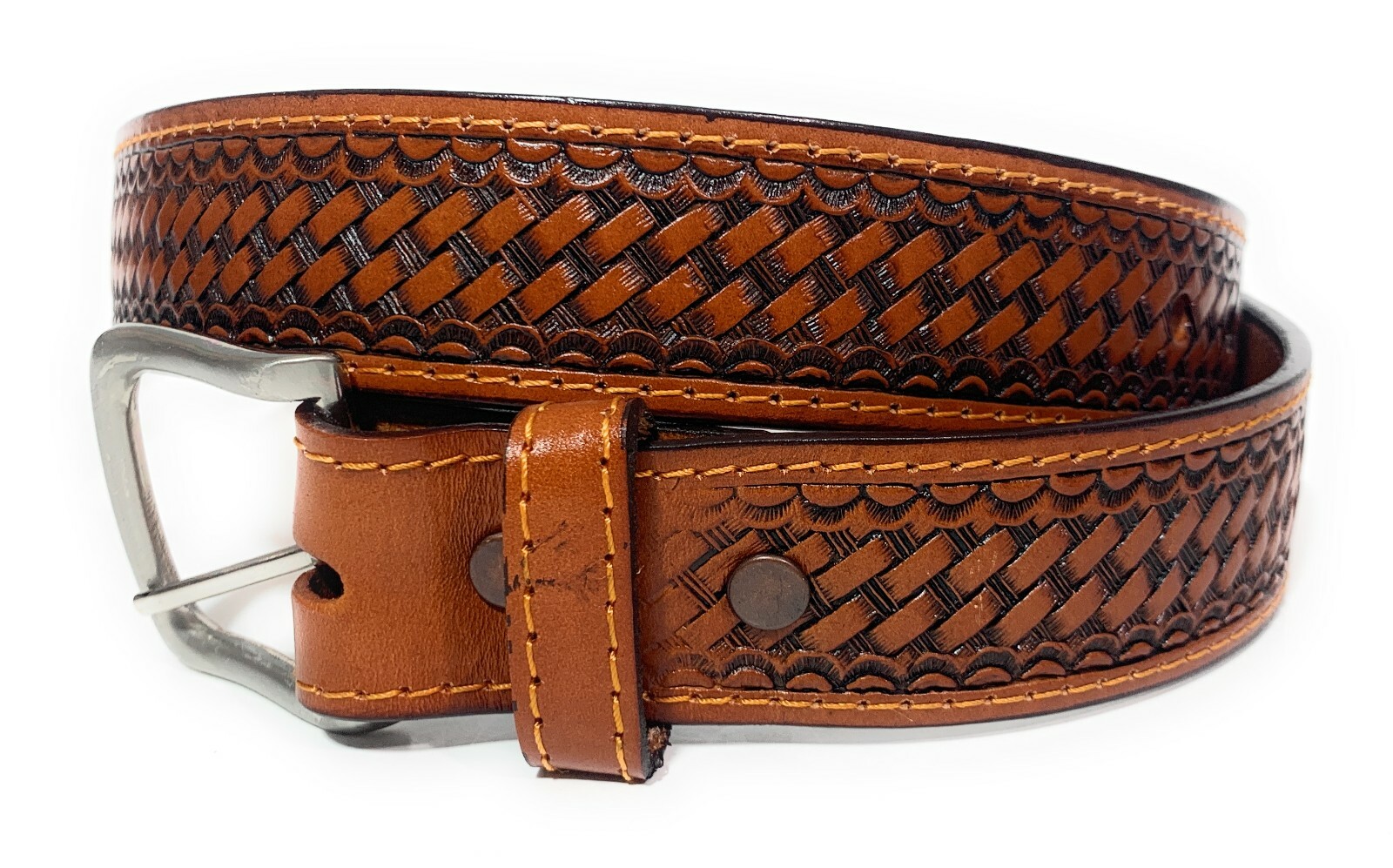 MEN’S HEAVY DUTY BASKET WEAVE WESTERN CASUAL OR WORK LEATHER BELT