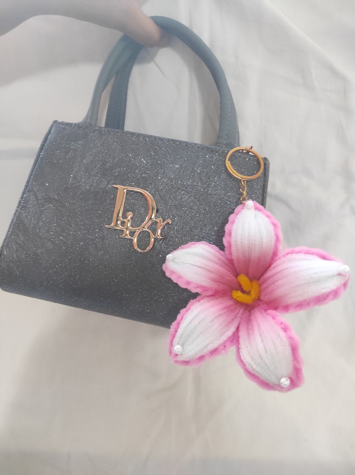 ​Handmade Pink Flower Bag Charm – Artisan Floral Keychain – Unique Handcrafted A