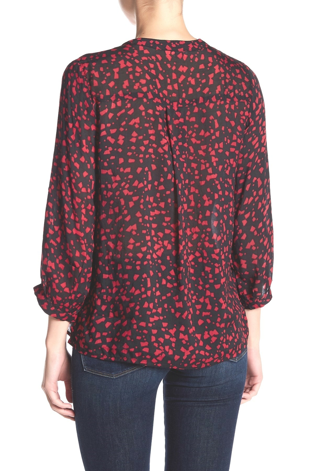 Casual Studio V-Neck Partial Button Blouse black /red abstract size L 155989