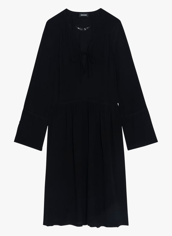 AUTHENTIC Women Zadig&Voltaire V-Neck Lace Splicing Loose Silk Long Dress XS-L
