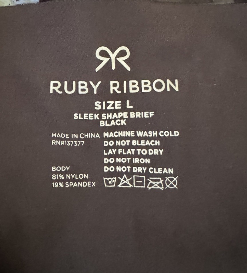 Ruby Ribbon Sleek Shape Panty Black Size L NWOT