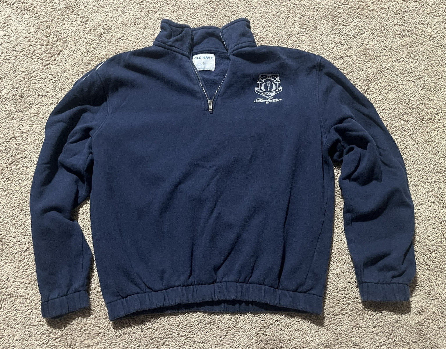 Old Navy Men’s M Navy Fleece 1/4 Zip Mock Neck Sweatshirt Long Sleeve Logo