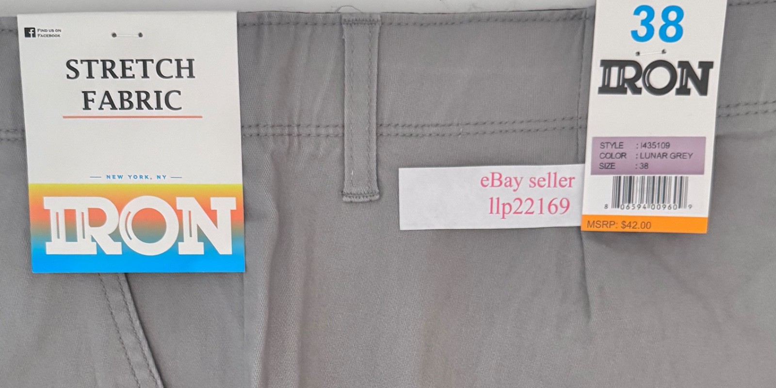 IRON CO Men’s Stretch Shorts (SIZE 38) Flex Waist Flat Front LUNAR GREY New Tag!