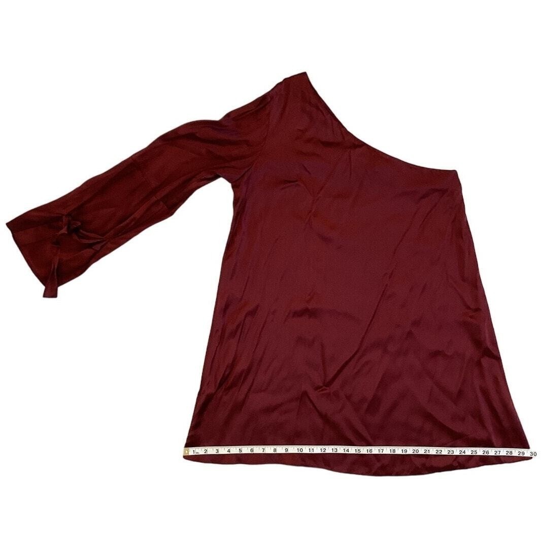 Tanya Taylor One Shoulder Mini Dress Womens 12 Burgundy Good Satin Asymmetrical