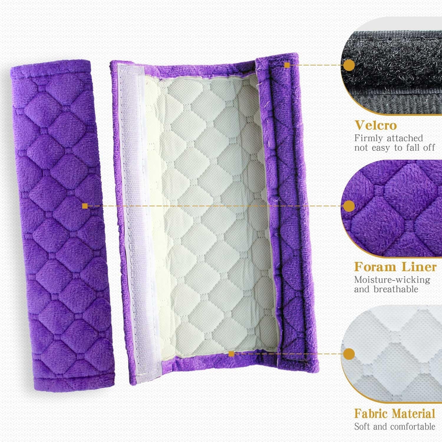 Plush Car Seat Belt Pads, Set of 2 Soft Cushions for Comfortable Color: purple