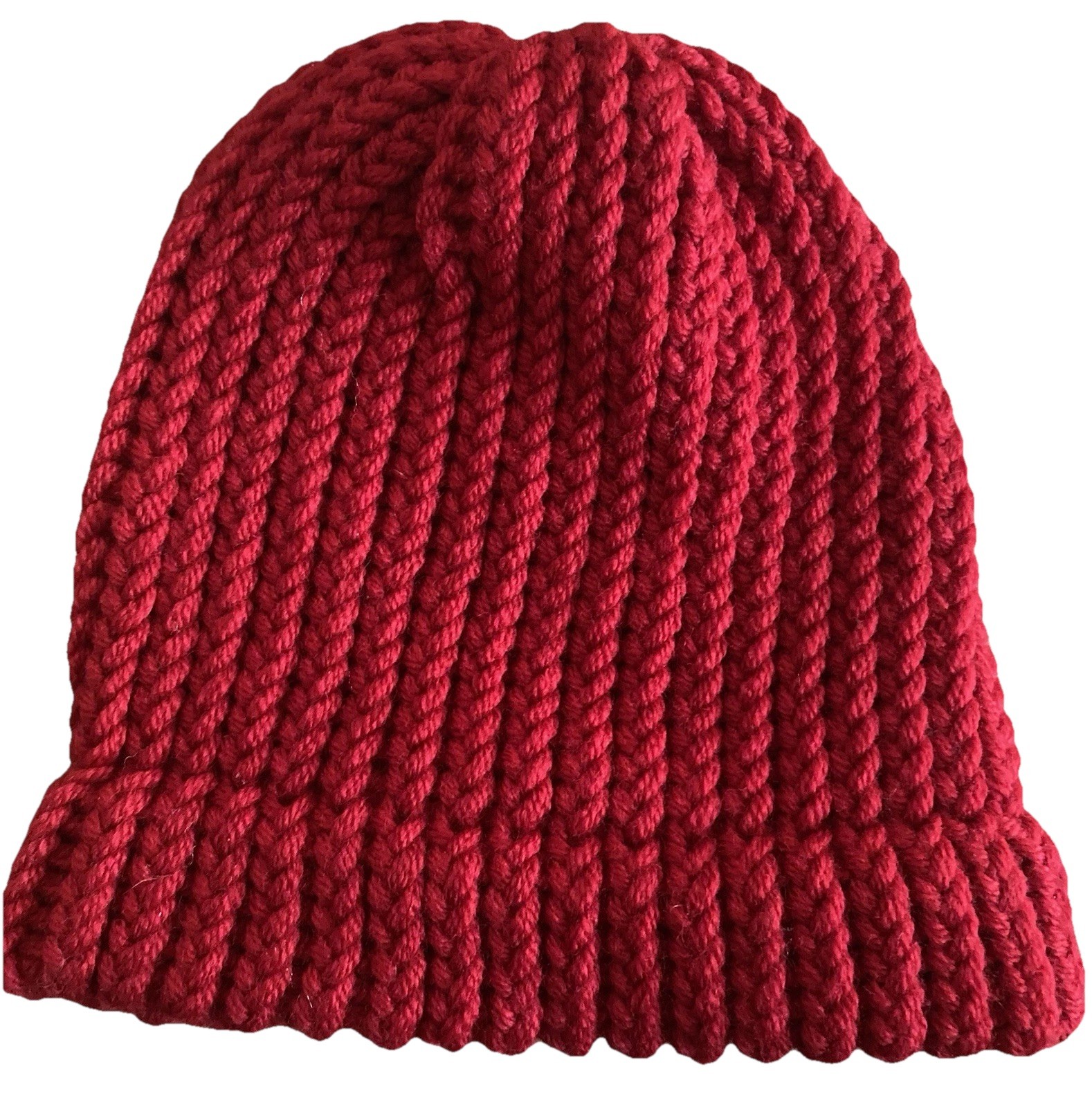 Handmade cozy red knit beanie hat brand new never worn made with acrylic yarn