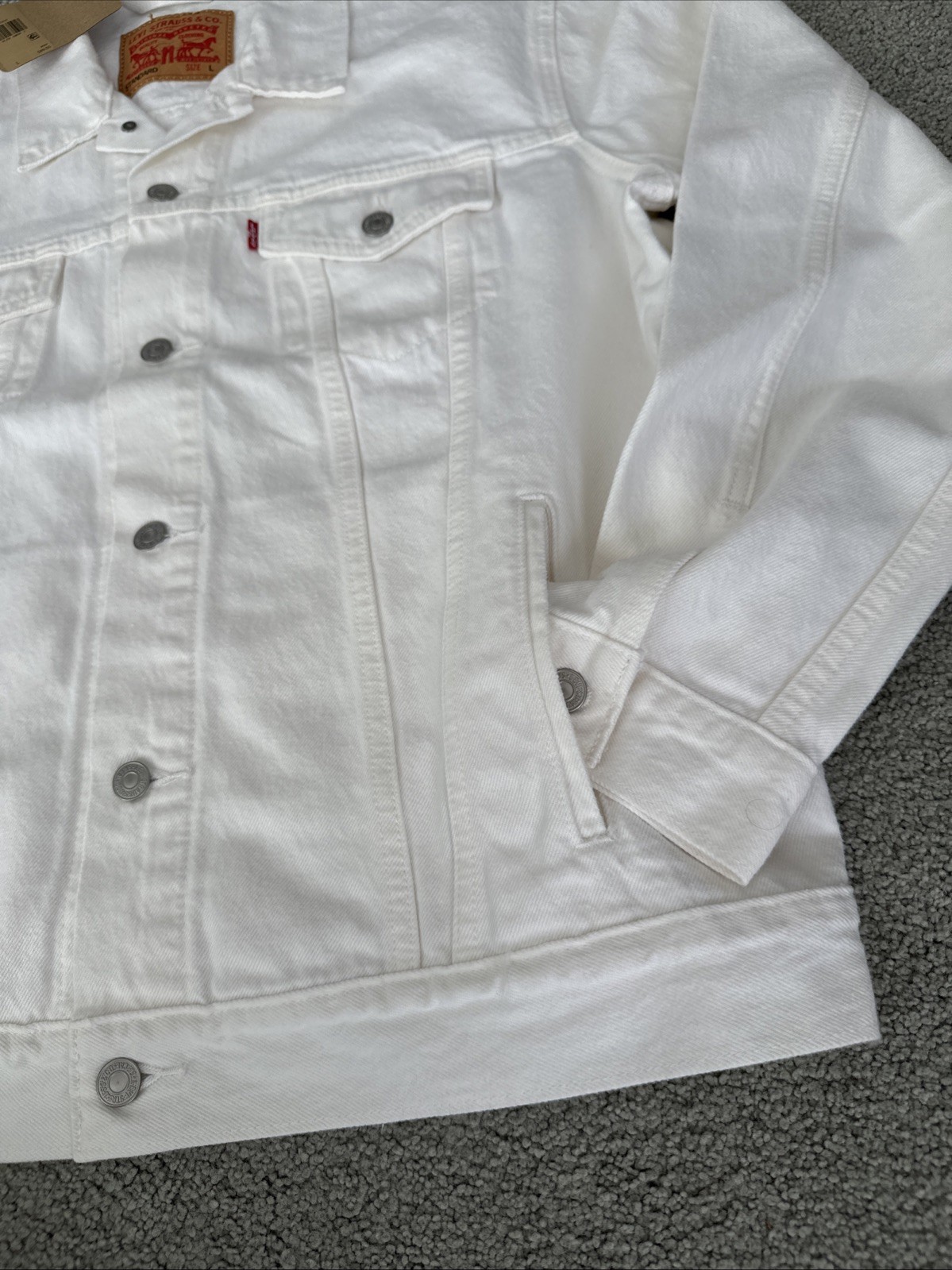 LEVI’S Men’s Large Ivory White Denim Trucker Jacket Inner Pockets