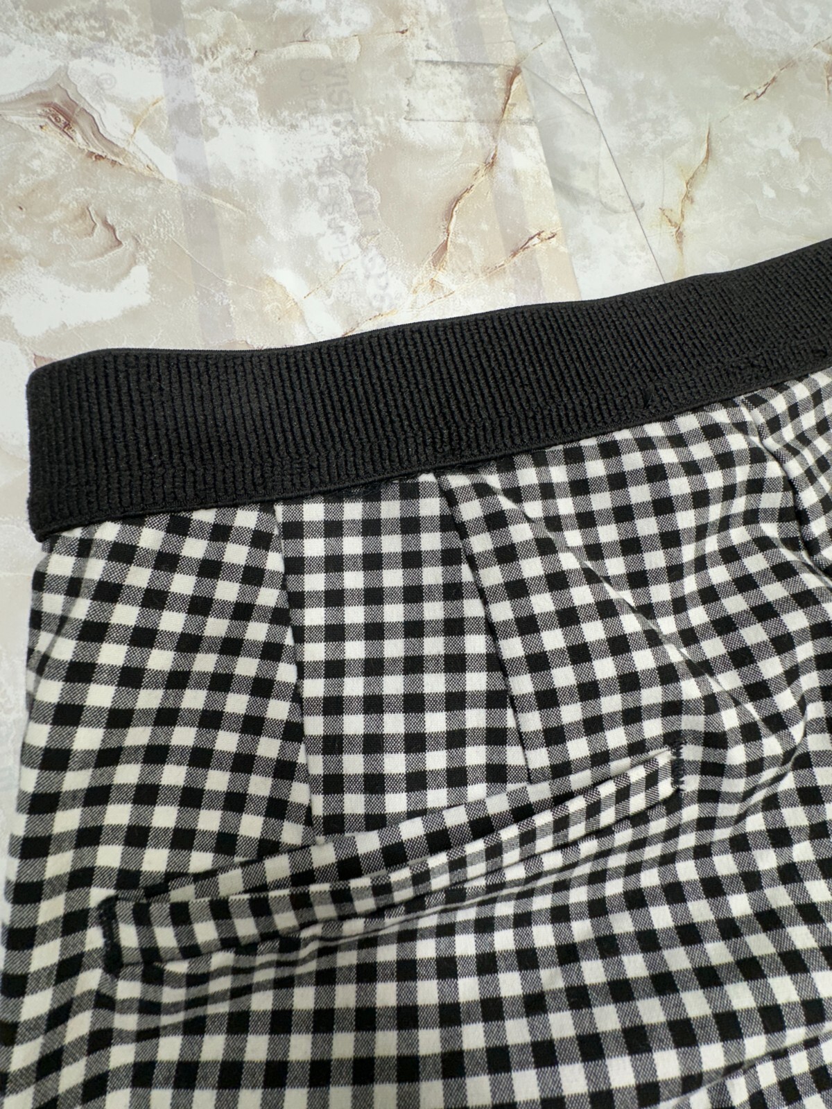 Zara Back Waist elastic Band side pockets Ankle Black White Checker pant size s