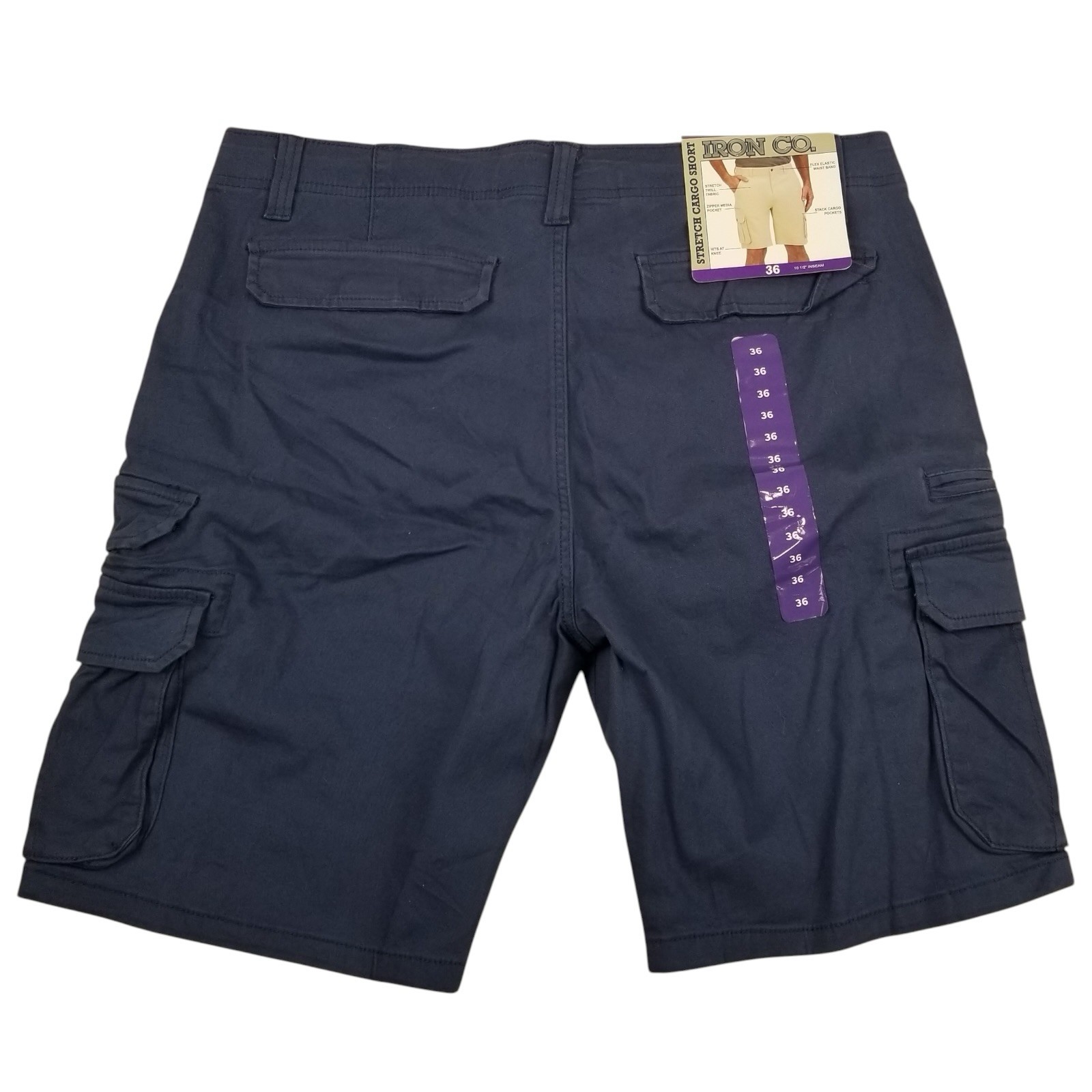 Iron Co. Men’s Comfort Waistband Regular Fit Stretch Cargo Short Navy SZ 36