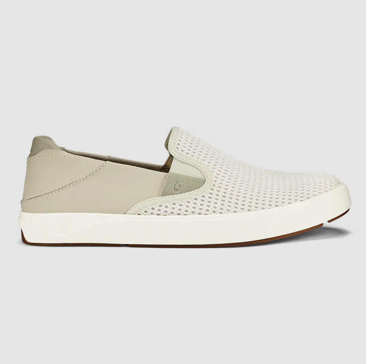 NEW 100% OluKai Laeahi Men’s Slip On Sneakers Bone Breathable Mesh Comfort Shoes