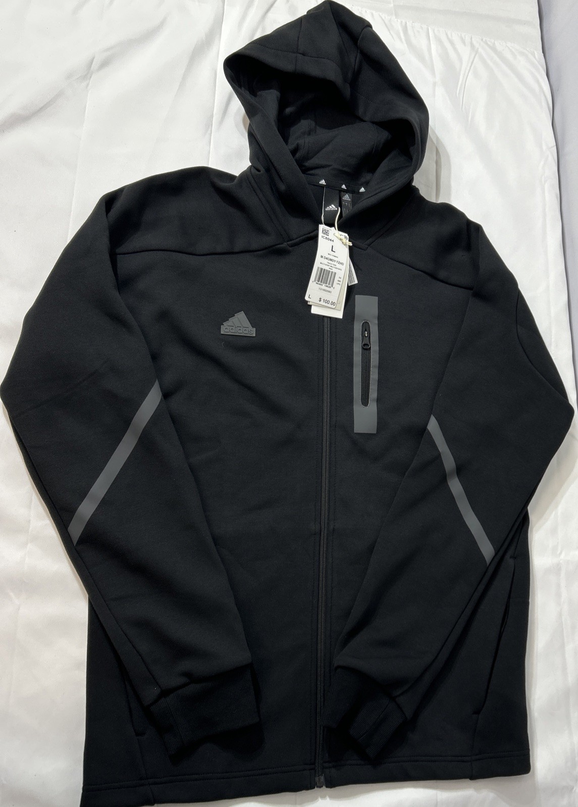 Adidas Hoodie Large Mens Black Gray Designed For Gameday Lifestyle Zip Slim Fit