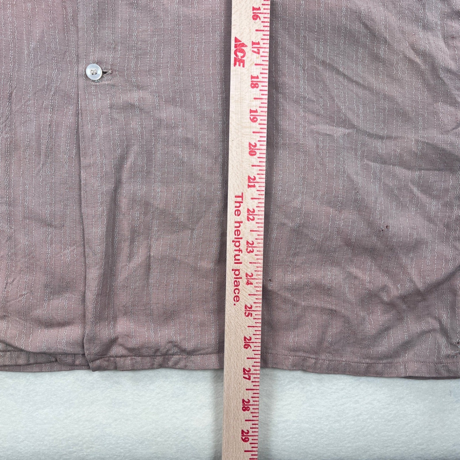 Vintage 50s 60s Wings Mauve Wavy Rayon Gab? Stripe Button Up Shirt XL Patched