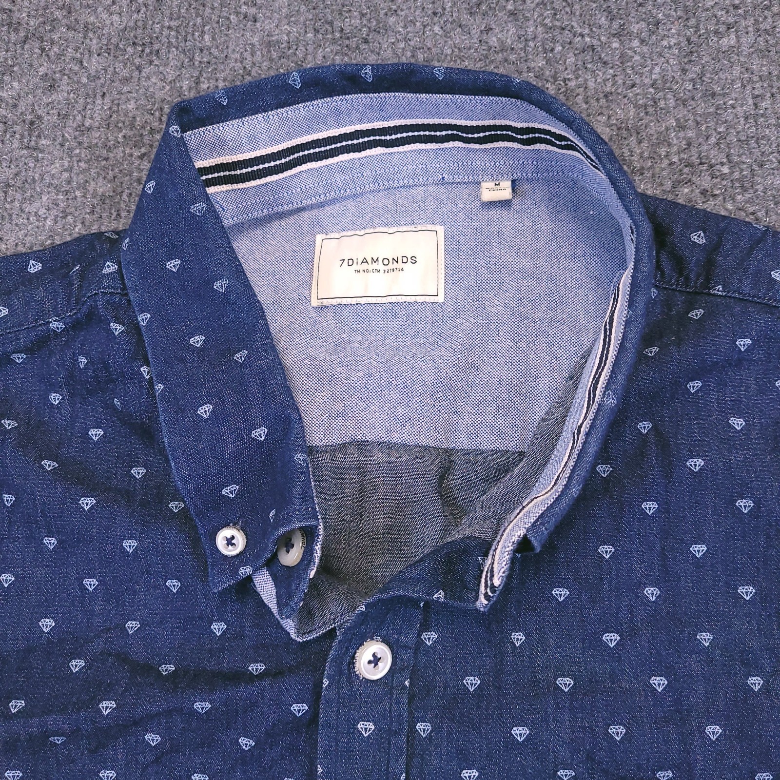 7D 7Diamonds Shirt Mens Medium Button Up Stretch Geometric Cuffed Button Down
