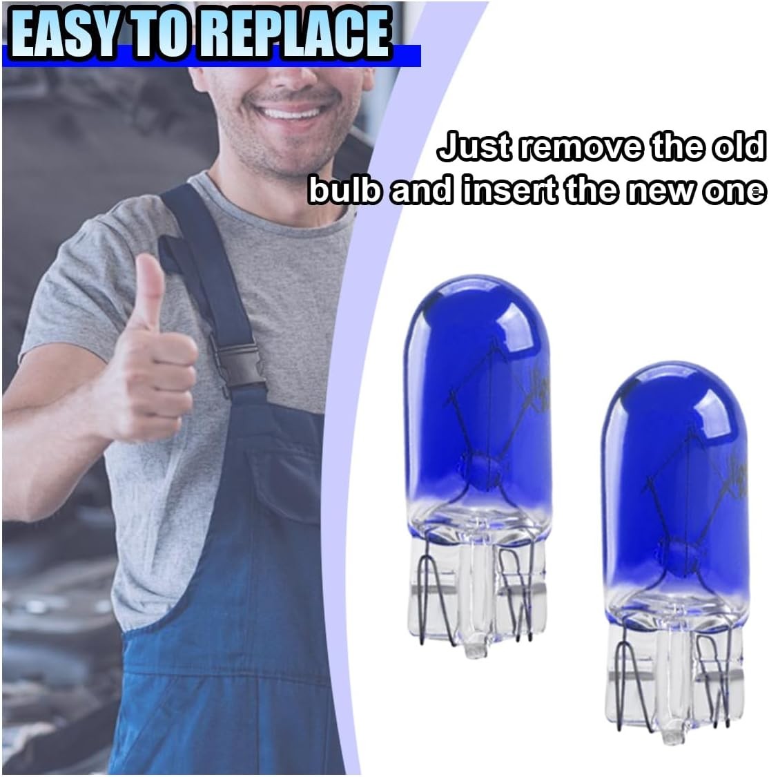 10PCS T10 12V 5W Flat Foot Halogen Bulbs for Car Brake, Width Indi Color: Blue