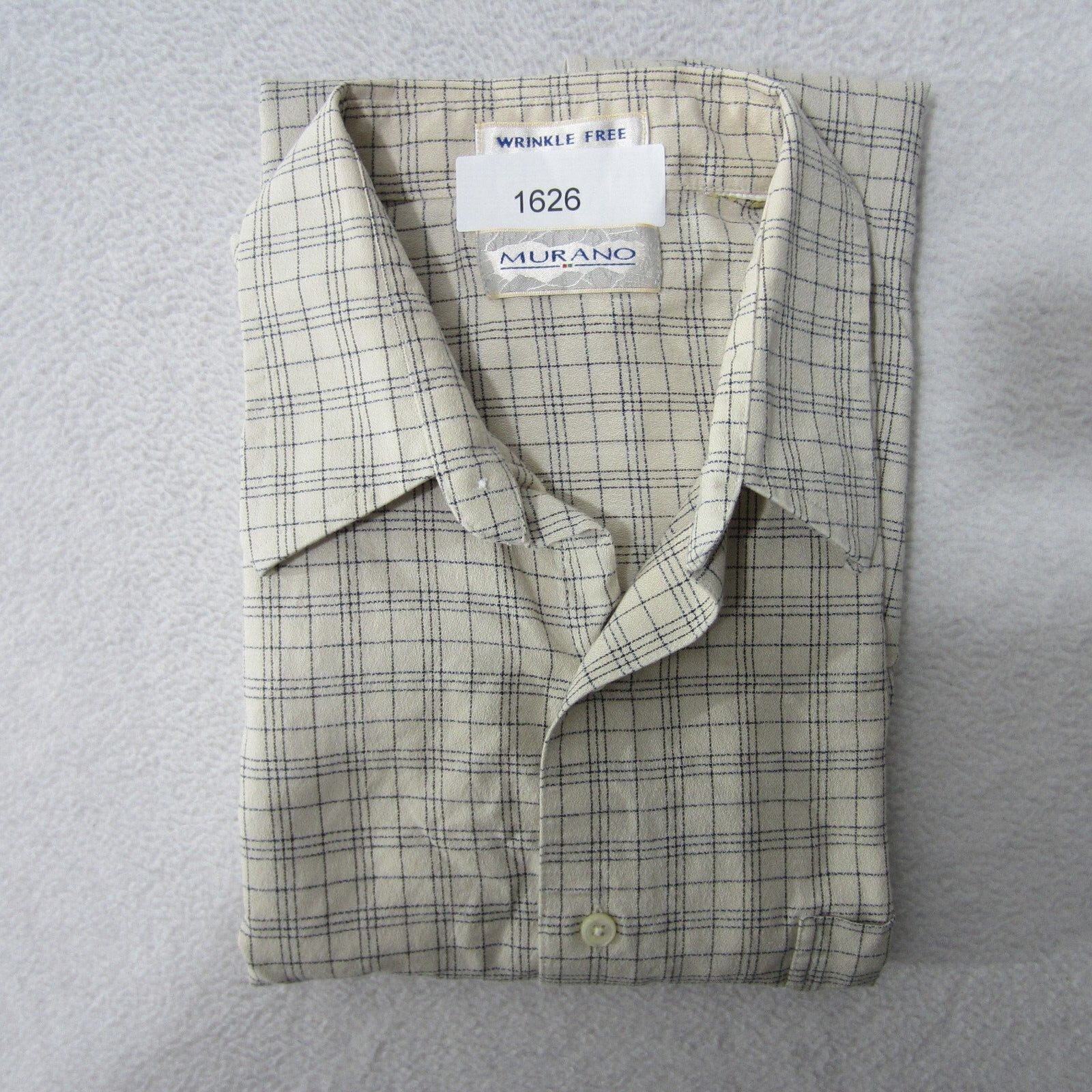 Murano Shirt Mens Beige White Blue Button Up Short Sleeve Casual Men 1626