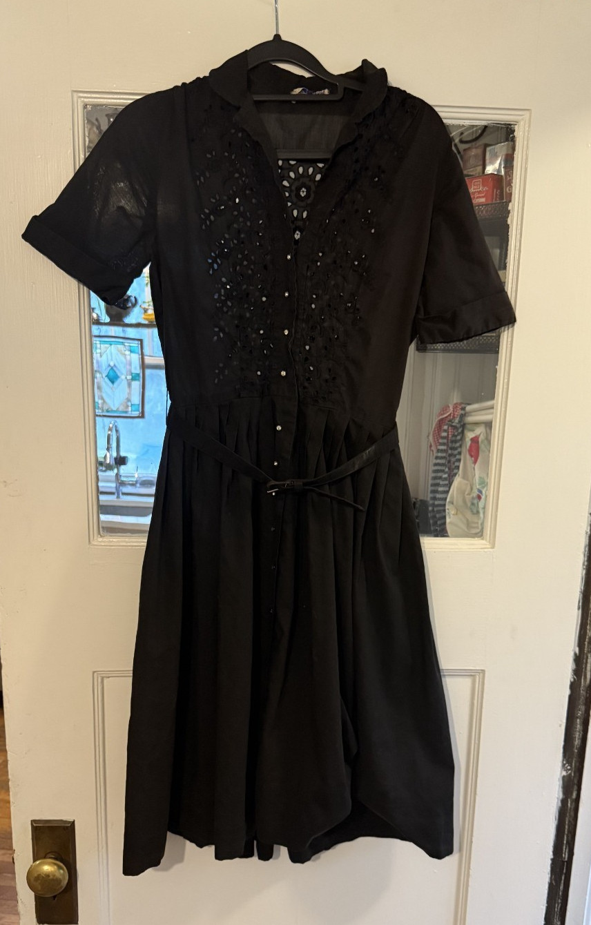 Vintage 1940’s 50’s Bllack Eyelet Dress Bust 38 Waist 25 Cay Artley