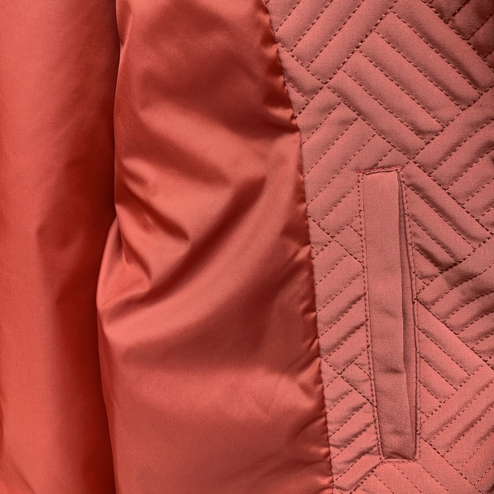 Gallery Coat Womens Coral Orange Quilted Basket Weave XL Gold Buttons Pockets