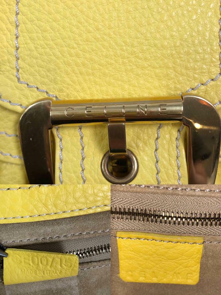 CELINE Italy Yellow Pebbled Leather Front Flap Magnetic Shoulder Bag