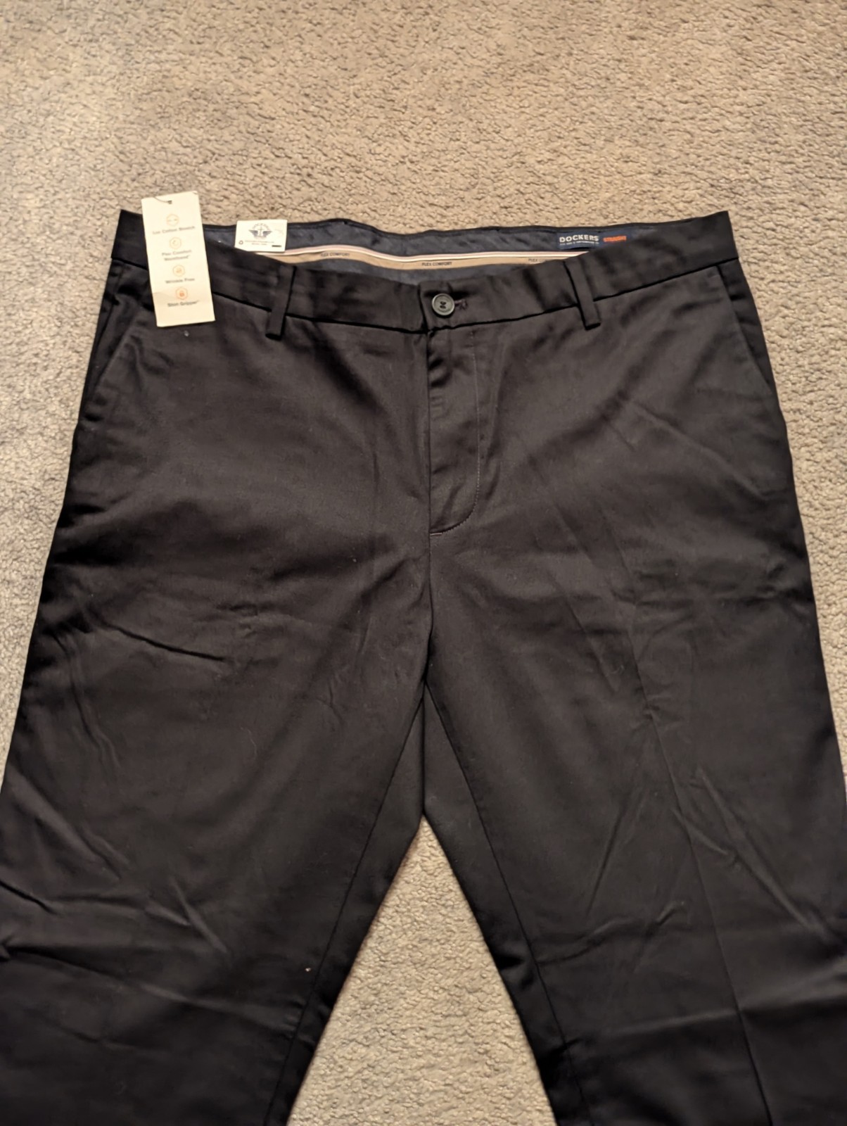 Dockers Men 38X34 Signature Straight Fit Lux Cotton Stretch Comfort Black Khakis