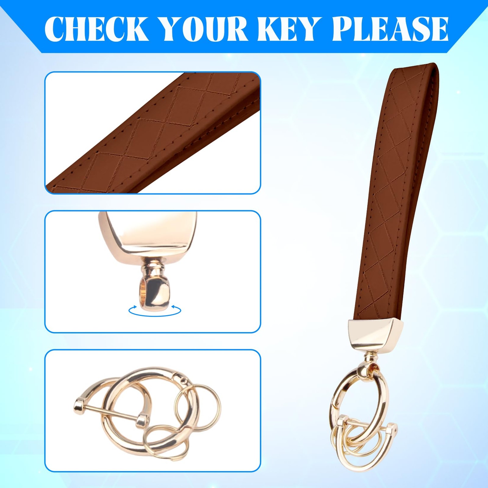 Leather Wristlet Keychain, Wrist Car Key Chain, with 2 Key Rings ï¼† Anti Brown
