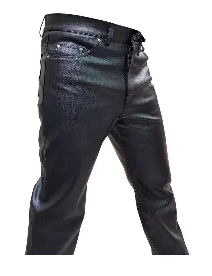 Mens Biker Jeans Real Black Or Cow Leather Sleek And Sexy 501 Style Pants
