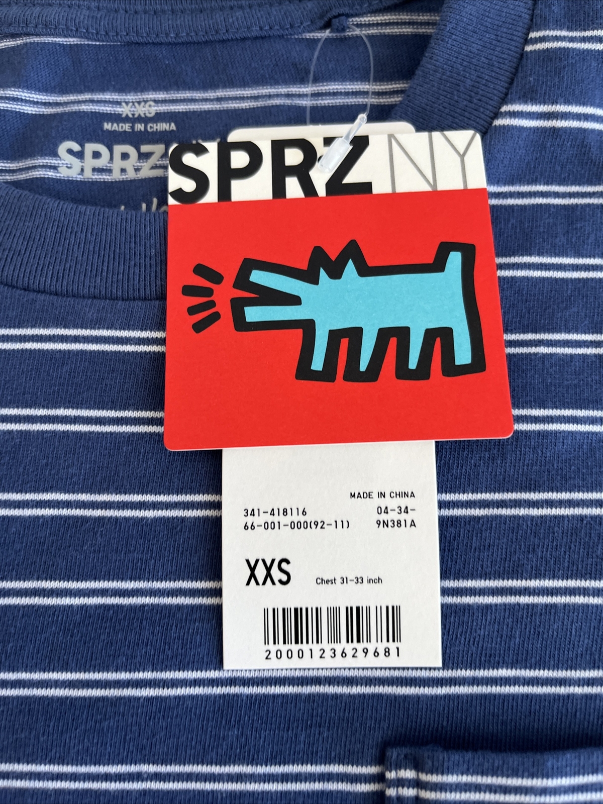 Keith Haring x Uniqlo SPRZ NY Shirt 2XS Striped Pocket Embroidered Pop Art NWT