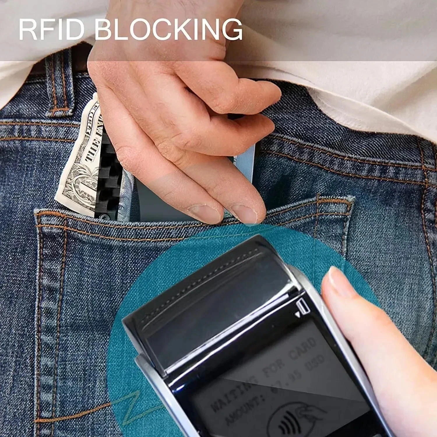 Ridge Style Titanium RFID Blocking Wallet Slim Metal Wallet with Cash Strap Clip