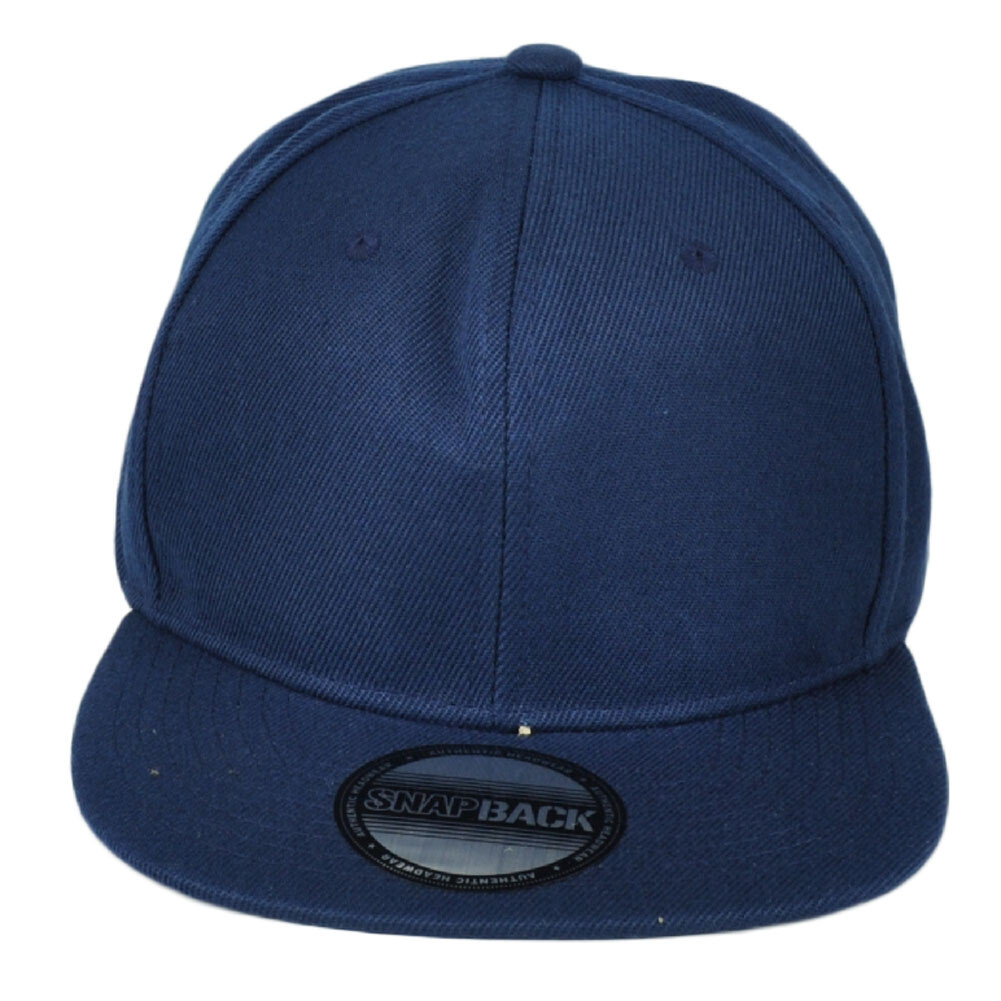 Blank Navy Blue Constructed Flat Bill Snapback Hat Cap Plain Solid Adjustable