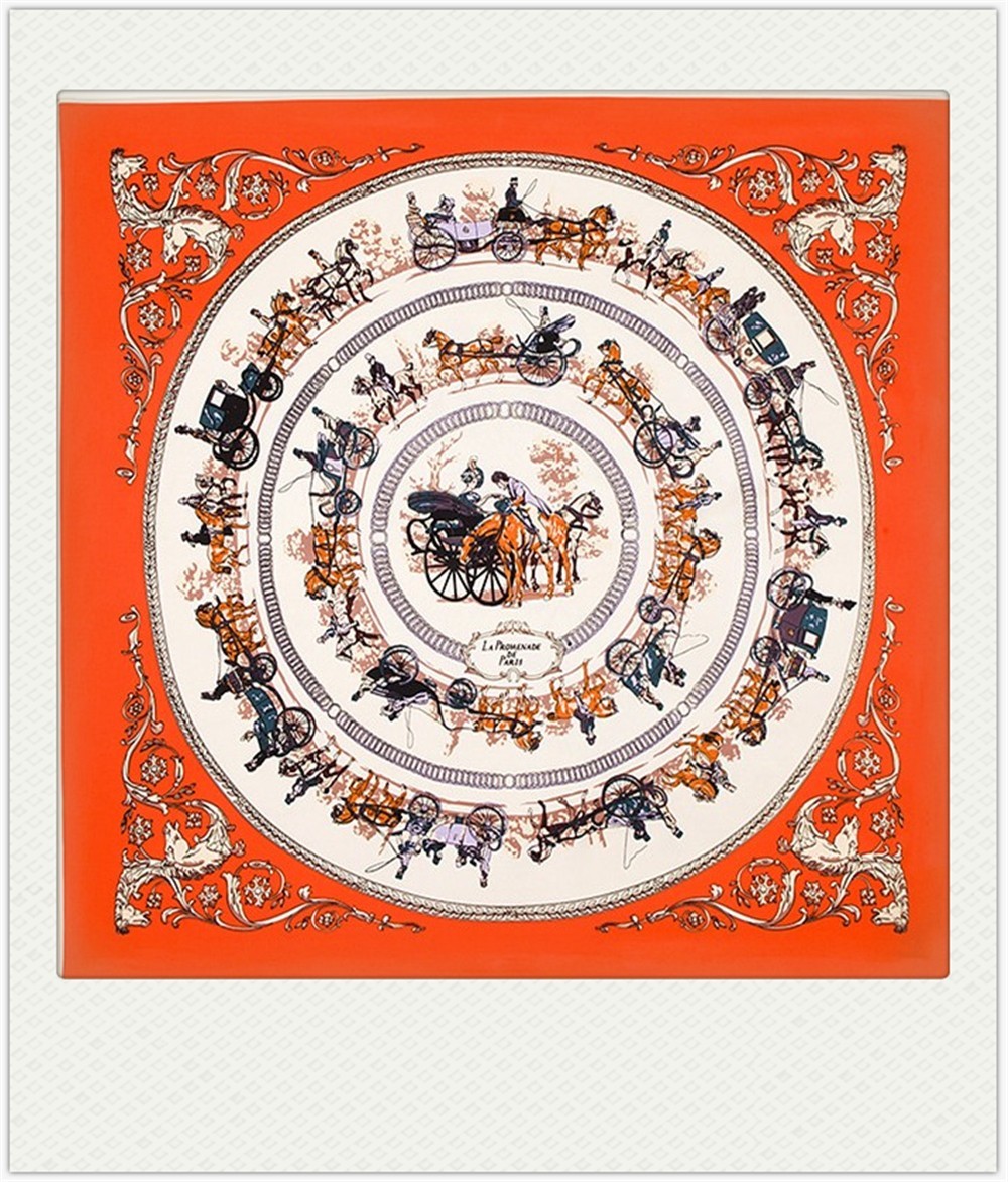 130*130cm stroll on the streets of Paris, 100% silk scarves +1 gift necklace #89