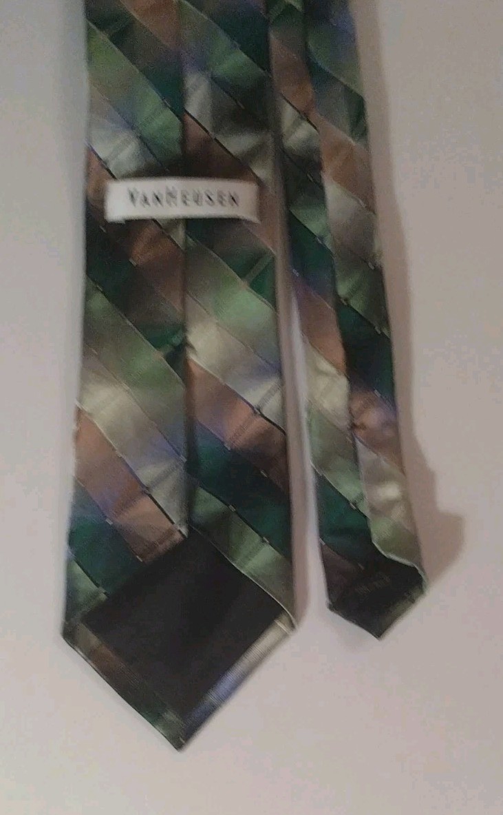 Van Heusen Men’s Green Grey, Brown Silver Geometric Pattern Tie Necktie