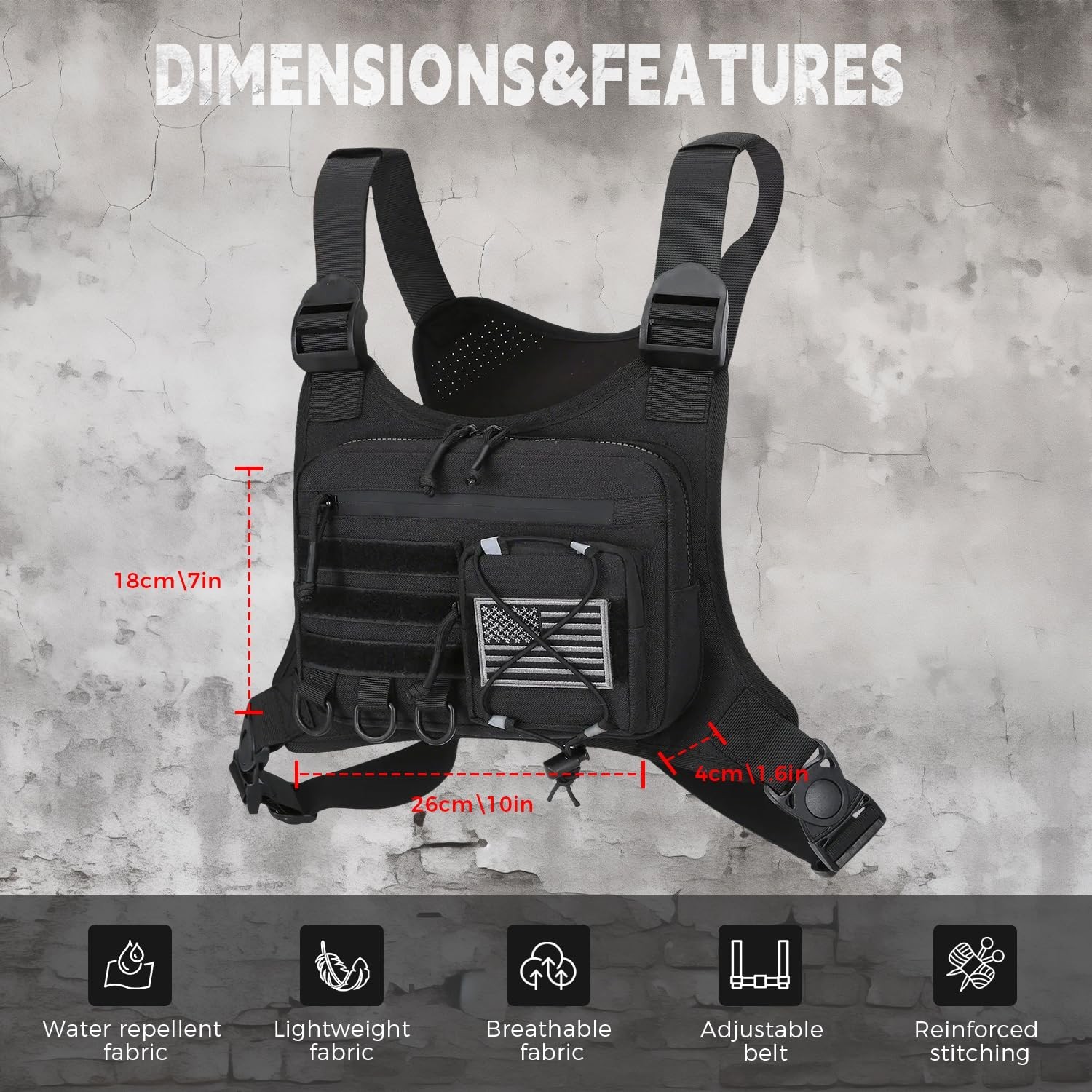 Outdoor Sports Chest Bag for Men – EDC Travel Vest Holster for Running, Hiking,