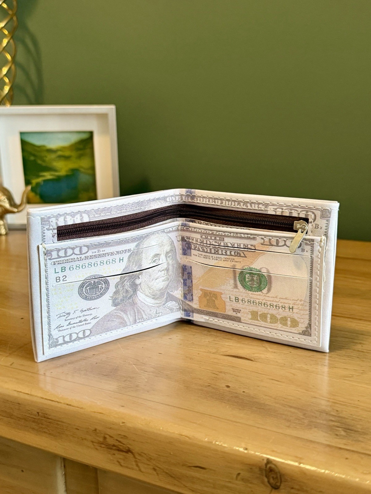 Mens 100 Bill Printed Leather Bifold Novelty Wallet