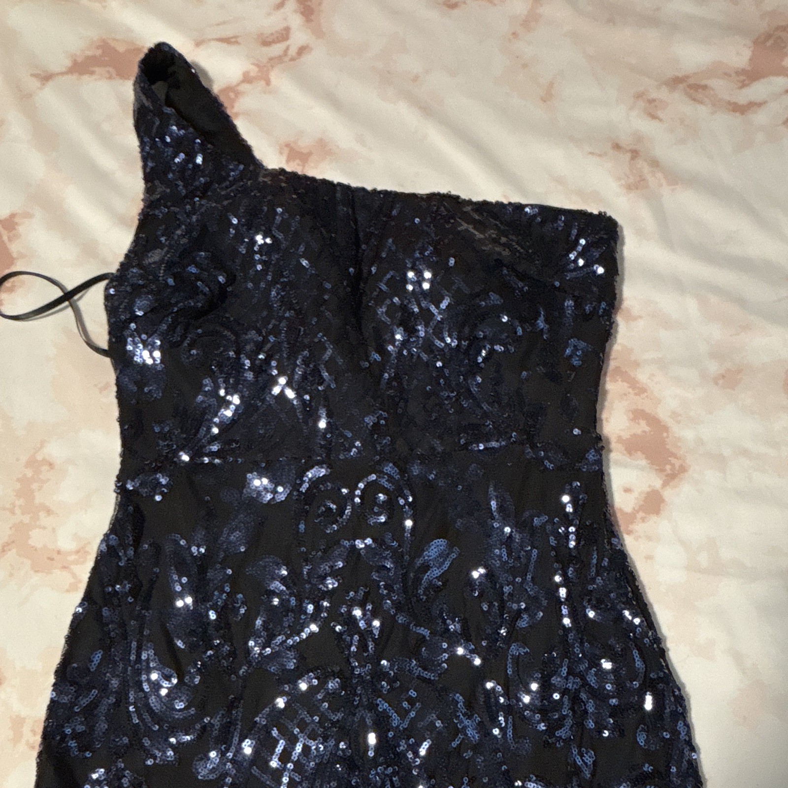 Windsor Navy Sequin One Shoulder Long Bodycon Dress Formal Party Juniors 1