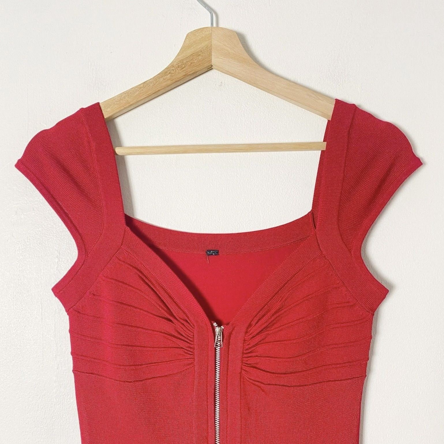 BAY Vintage 90s Y2K Red Bodycon Bandage Zip Top Sweetheart Low Cut Party UK10