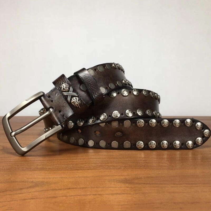 Real Leather Waist Belt Heavy Metal Rivet Studded Unisex Punk Rock Biker Belt