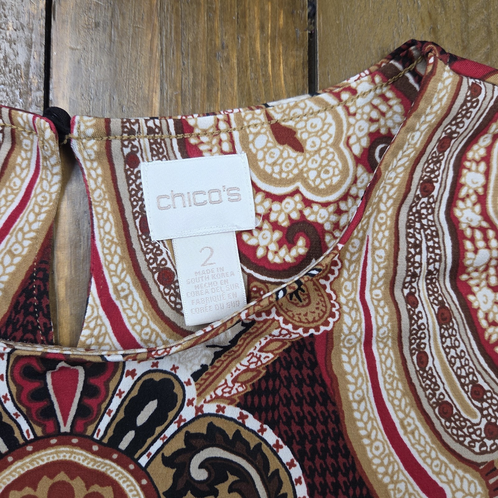 Boho Chico’s Medallion Paisley Top Keyhole Back Detail & Bell Sleeves