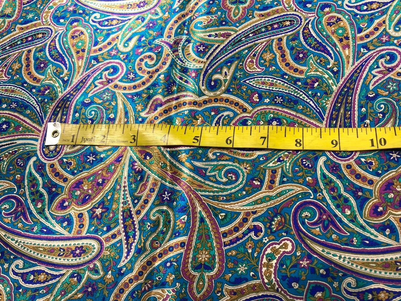 Vibrant Blue Multicolor Paisley Print 112cm Wide PURE SILK Satin Fabric