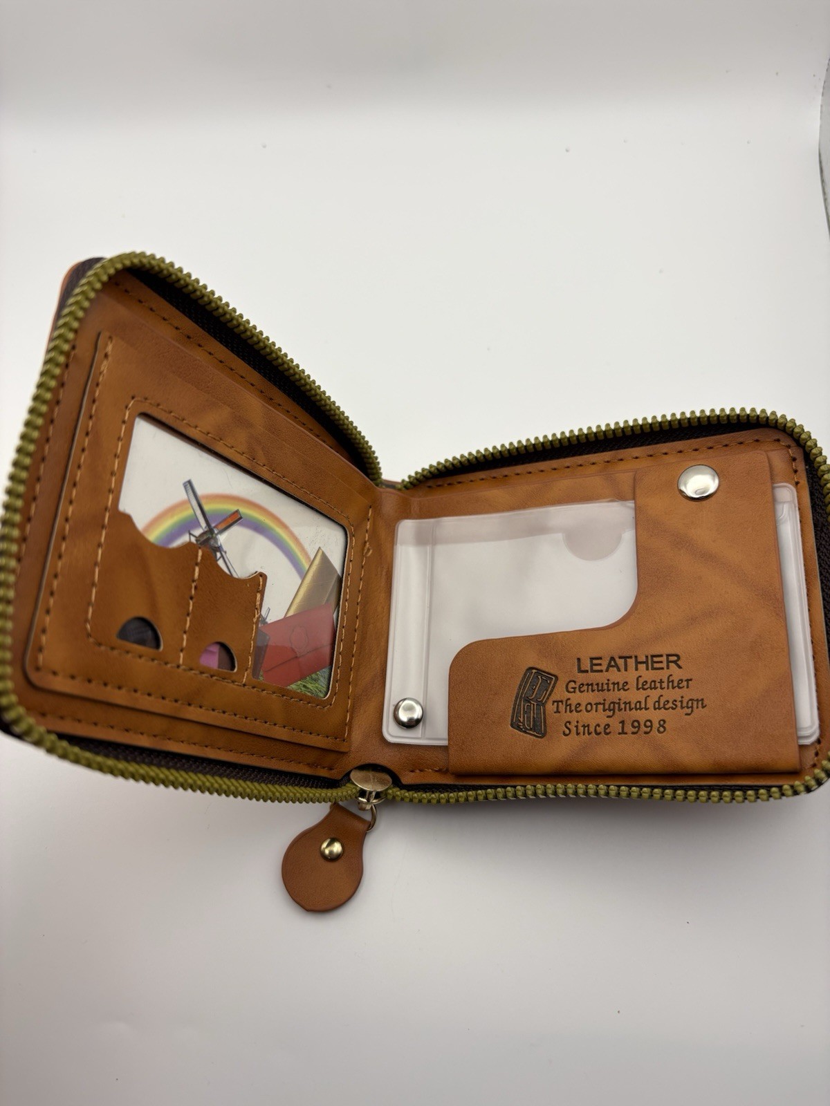 Vintage Novelty $100 Bill Leather Zip-Around Bifold Wallet