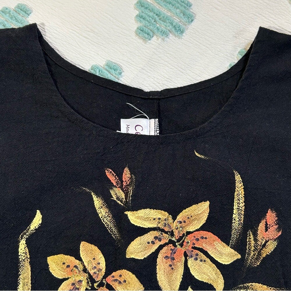 Vintage Celine Hand Painted Maui Tunic Cap Sleeve Top Size Black Size XL