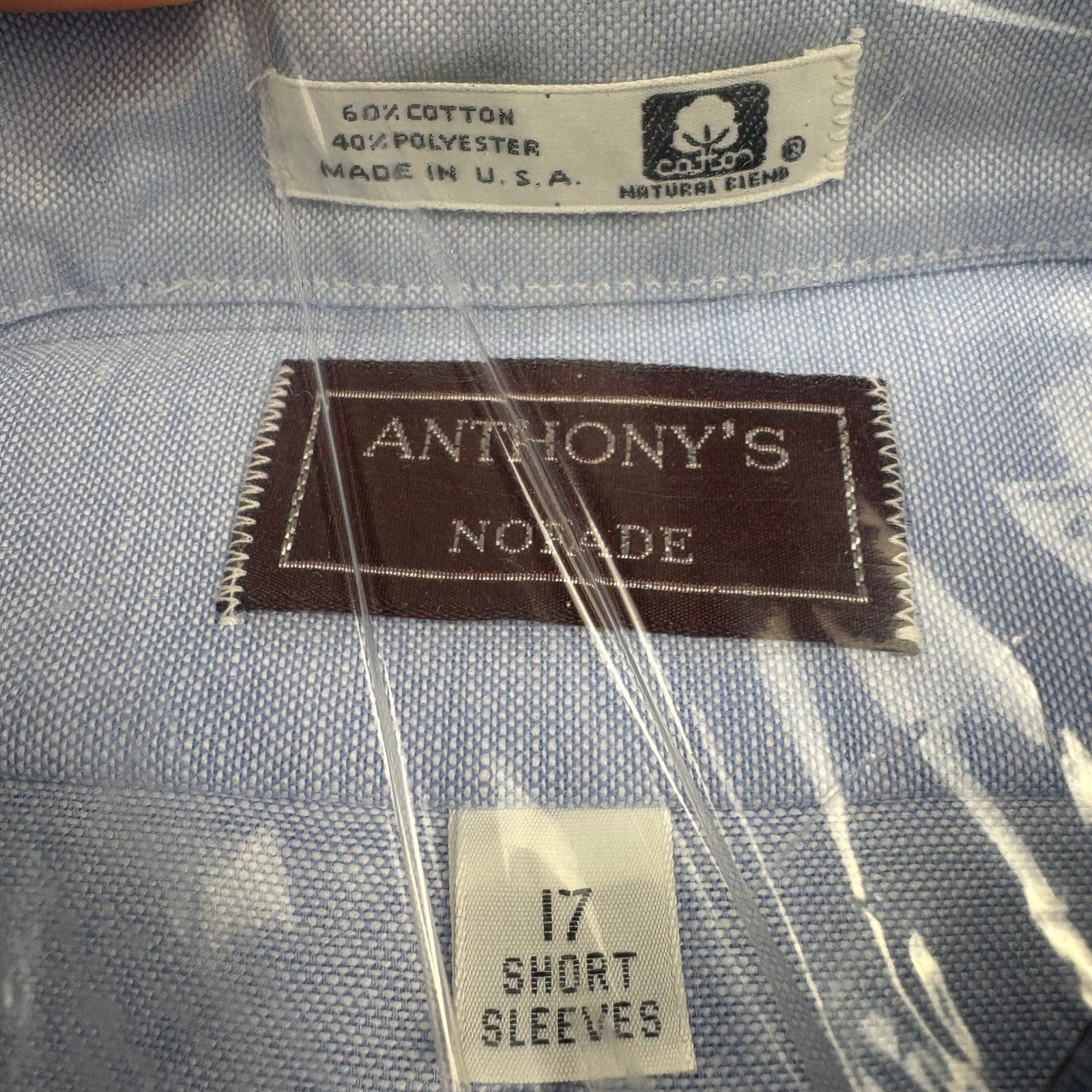 Anthonys Nofade Mens 17 Short Sleeves Natural Blend Oxford Dress Shirt NWT Blue