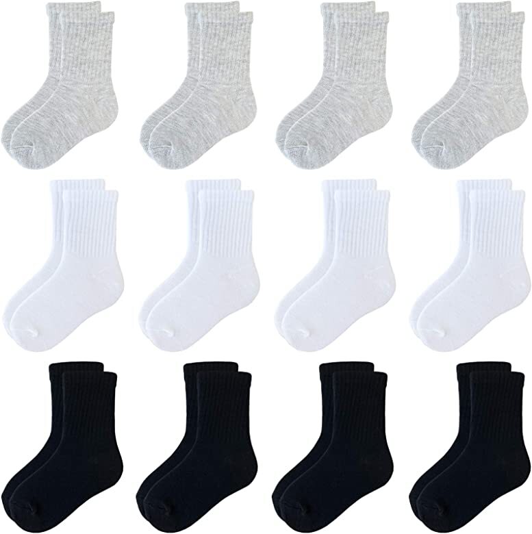 3-6-12 Pairs Kids Girl Boy Toddler Cotton Crew Socks Size 2-4,4-6,6-8 Unisex Sox
