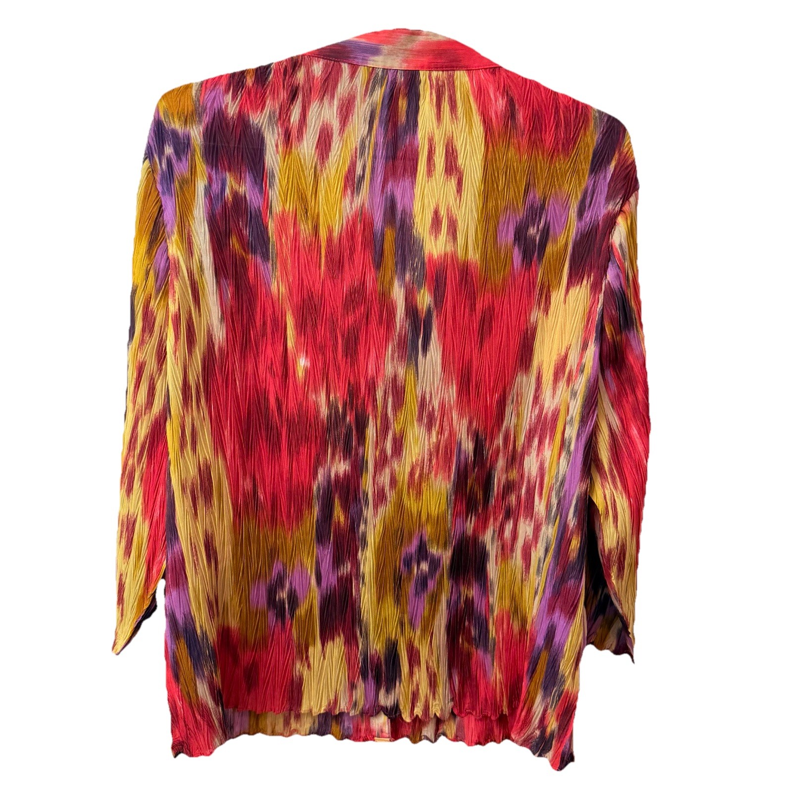 ABSTRACT MULTICOLOR BUTTON-UP VERY STRETCHY BLOUSE SHIRT, CHEST 44, LENGTH 24.5