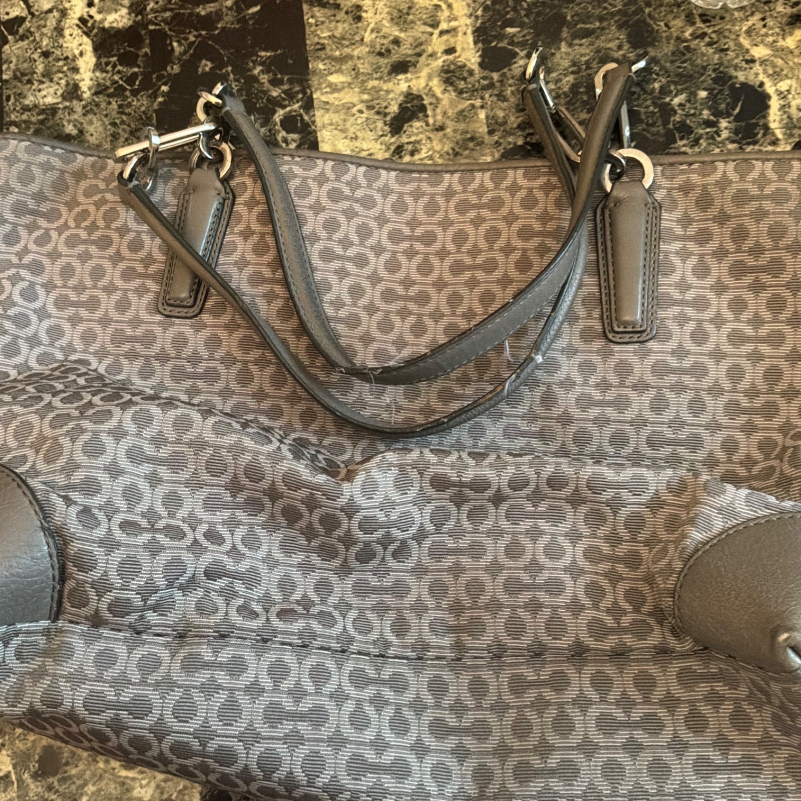 Coach signature gray canvas and leather tote bag