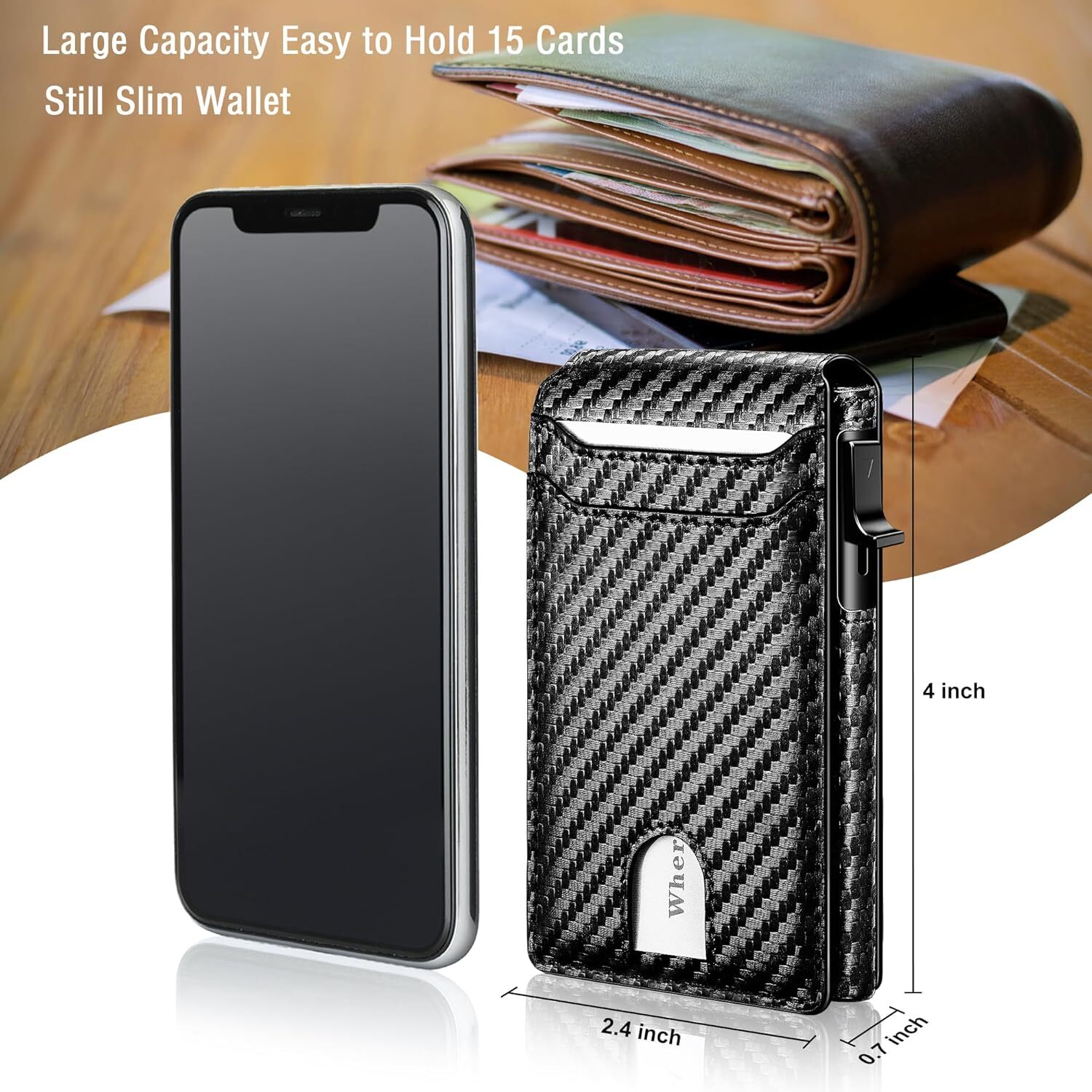 Pop Up Minimalist Wallet for Men, Front Pocket Card Holder Rfid Mens Wallet