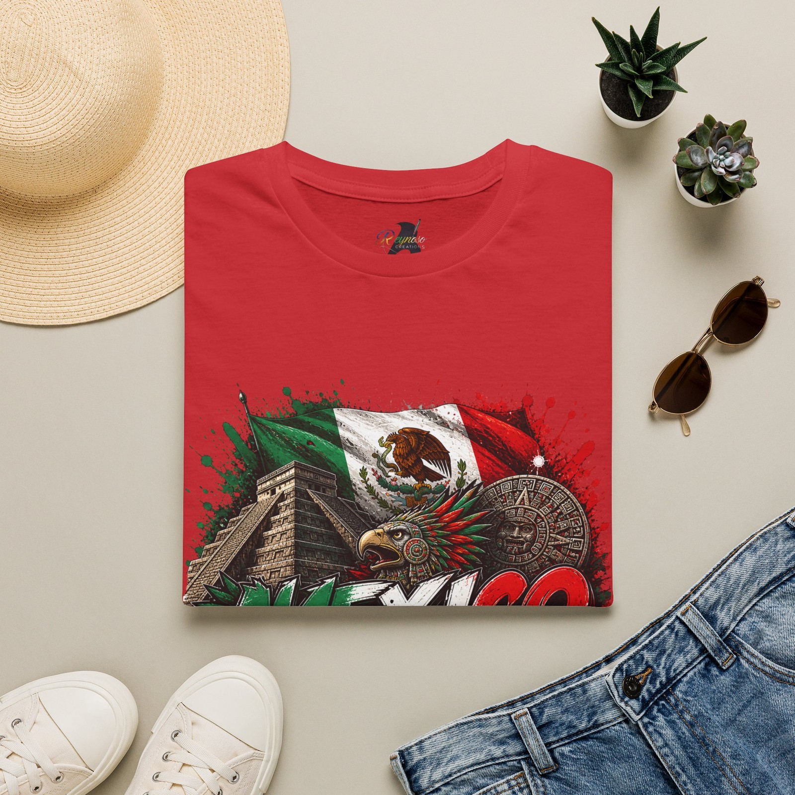 Mexico 2026 Graphic T-Shirt | Aztec Eagle, Pyramid, Mexican Flag